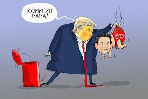 Cartoon: DeSantis gibt auf (medium) by leopold maurer tagged desantis,usa,präsident,wahlkampf,republikaner,trump,kandidaten,mini,me,ausstieg,florida,leopold,maurer,karikatur,cartoon,desantis,usa,präsident,wahlkampf,republikaner,trump,kandidaten,mini,me,ausstieg,florida,leopold,maurer,karikatur,cartoon