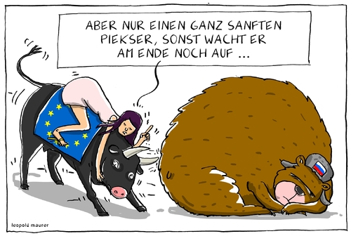 Cartoon: die EU und Russland (medium) by leopold maurer tagged eu,europäische,union,sanktionen,gespräche,russland,ukraine,syrien,krieg,waffenstillstand,treffen,eu,europäische,union,sanktionen,gespräche,russland,ukraine,syrien,krieg,waffenstillstand,treffen