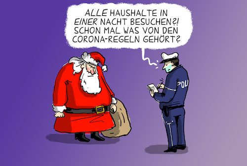 Cartoon: Einhaltung der Corona Regeln (medium) by leopold maurer tagged corona,covid,regeln,abstand,hygiene,haushalt,besuch,familie,weihnachtsmann,polizist,2020,corona,covid,regeln,abstand,hygiene,haushalt,besuch,familie,weihnachtsmann,polizist,2020