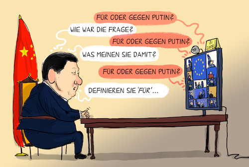 Cartoon: Eu-China Gipfel (medium) by leopold maurer tagged eu,china,russland,ukraine,putin,gipfel,handel,wirtschaft,macht,weltwirtschaft,energie,gas,position,seite,frieden,krieg,krise,xi,jinping,leopold,maurer,cartoon,karikatur,eu,china,russland,ukraine,putin,gipfel,handel,wirtschaft,macht,weltwirtschaft,energie,gas,position,seite,frieden,krieg,krise,xi,jinping,leopold,maurer,cartoon,karikatur