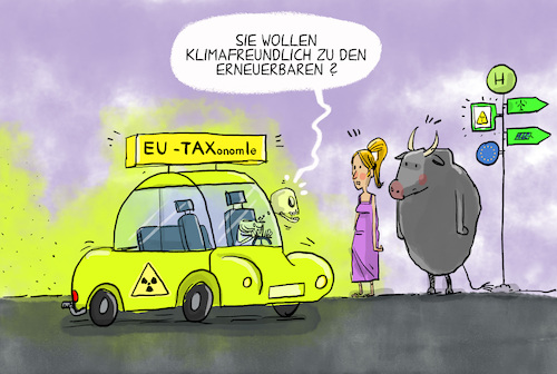 Cartoon: EU-Taxonomie (medium) by leopold maurer tagged eu,taxonomie,atomkraft,nachhaltigkeit,grün,erdgas,kohlendioxid,windkraft,erneuerbare,energien,photovoltaik,windräder,sonnenenergie,überbrückung,co2,frei,emissionsfrei,atomkraftwerke,gaskraftwerke,leopold,maurer,karikatur,cartoon,eu,taxonomie,atomkraft,nachhaltigkeit,grün,erdgas,kohlendioxid,windkraft,erneuerbare,energien,photovoltaik,windräder,sonnenenergie,überbrückung,co2,frei,emissionsfrei,atomkraftwerke,gaskraftwerke,leopold,maurer,karikatur,cartoon