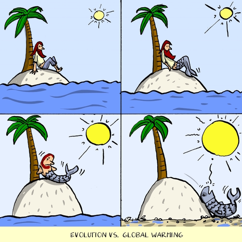 Cartoon: evolution vs. global warming (medium) by leopold maurer tagged evolution,global,warming,climate,change,schiffbruch,einsame,insel,evolution,global,warming,climate,change,schiffbruch,einsame,insel