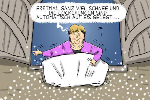 Cartoon: Frau holle (medium) by leopold maurer tagged merkel,lockerungen,lockdown,verschärfungen,covid,corona,pandemie,schnee,schneechaos,wintereinbruch,kälte,merkel,lockerungen,lockdown,verschärfungen,covid,corona,pandemie,schnee,schneechaos,wintereinbruch,kälte