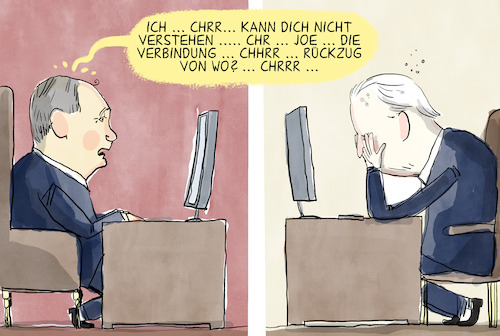 Cartoon: Gespräch Putin Biden (medium) by leopold maurer tagged putin,biden,usa,russland,gespräch,ukraine,naher,osten,armee,rückzug,einfall,nato,präsident,putin,biden,usa,russland,gespräch,ukraine,naher,osten,armee,rückzug,einfall,nato,präsident