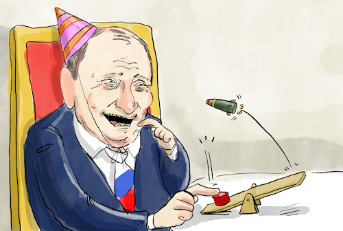 Cartoon: Happy Birthday Putin (medium) by leopold maurer tagged putin,geburtstag,roter,knopf,ukraine,krieg,diktator,selbstausloeschung,selbstdemontage,autokrat,angriffskrieg,inflation,energiekrise,atom,waffe,welt,geiselhaft,leopold,maurer,karikatur,cartoon,putin,geburtstag,roter,knopf,ukraine,krieg,diktator,selbstausloeschung,selbstdemontage,autokrat,angriffskrieg,inflation,energiekrise,atom,waffe,welt,geiselhaft,leopold,maurer,karikatur,cartoon