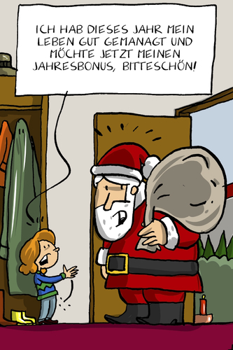Cartoon: jahresbonus (medium) by leopold maurer tagged jahresbonus,kind,weihnachtsmann,manager,jahresbonus,kind,weihnachtsmann,manager