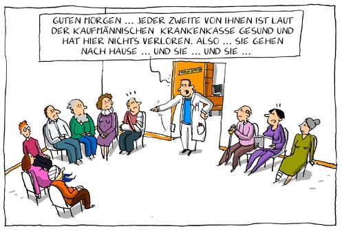 Cartoon: jeder zweite (medium) by leopold maurer tagged kaufmännische,krankenkasse,deutschland,gesund,kosten,einsparen,jeder,arzt,patient,warteraum,ordination,kaufmännische,krankenkasse,deutschland,gesund,kosten,einsparen,jeder,arzt,patient,warteraum,ordination