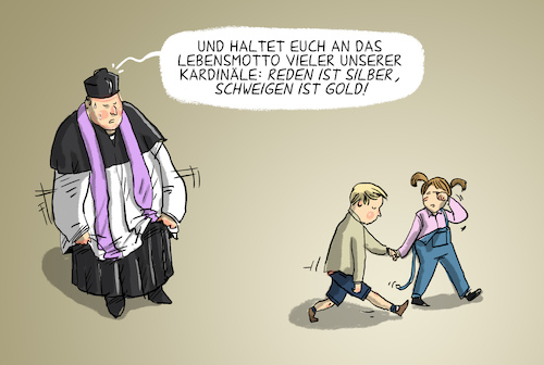 Cartoon: Kardinal Hengsbach (medium) by leopold maurer tagged missbrauch,kardinal,hengsbach,kinder,sexueller,kirche,schweigen,silber,gold,leopold,maurer,karikatur,cartoon,missbrauch,kardinal,hengsbach,kinder,sexueller,kirche,schweigen,silber,gold,leopold,maurer,karikatur,cartoon