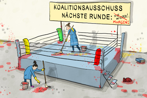 Cartoon: Koalitionsausschuss (medium) by leopold maurer tagged ampel,koalition,deutschland,spd,grüne,fdp,streitpunkte,diskussion,ausschuss,sitzung,unterbrochen,minister,kanzler,niederlande,bundeskanzleramt,punkte,boxring,reinigung,morgen,nie,wieder,leopold,maurer,karikatur,cartoon,ampel,koalition,deutschland,spd,grüne,fdp,streitpunkte,diskussion,ausschuss,sitzung,unterbrochen,minister,kanzler,niederlande,bundeskanzleramt,punkte,boxring,reinigung,morgen,nie,wieder,leopold,maurer,karikatur,cartoon