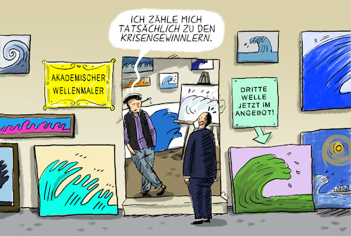 Cartoon: Krisengewinnler (medium) by leopold maurer tagged krise,krisengewinner,pandemie,welle,dritte,zweite,erste,corona,covid,karikatur,cartoon,comic,illustration,leopold,maurer,krise,krisengewinner,pandemie,welle,dritte,zweite,erste,corona,covid,karikatur,cartoon,comic,illustration,leopold,maurer