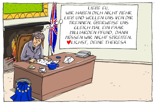Cartoon: may beantragt brexit (medium) by leopold maurer tagged may,brexit,austritt,schreiben,verhandlungsbeginn,eu,grossbritannien,may,brexit,austritt,schreiben,verhandlungsbeginn,eu,grossbritannien