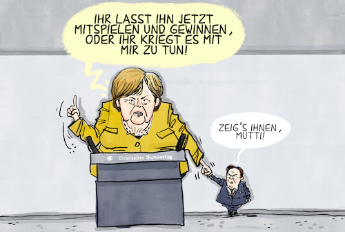 Cartoon: Merkel wirbt für Laschet (medium) by leopold maurer tagged merkel,rede,bundestagssitzung,letzte,kanzlerin,wahl,bundestag,laschet,unterstuetzung,warnung,scholz,baerbock,merkel,rede,bundestagssitzung,letzte,kanzlerin,wahl,bundestag,laschet,unterstuetzung,warnung,scholz,baerbock