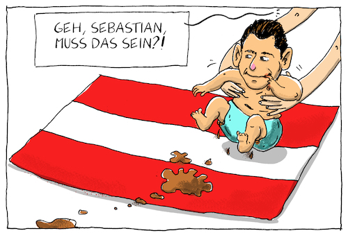 Cartoon: neue regierung in österreich (medium) by leopold maurer tagged österreich,regierung,koalition,türkis,blau,fpö,övp,strache,kurz,sebastian,rechtsruck,mitte,rechts,braune,flecken,burschenschaft,baby,jung,bundeskanzler,angelobung,fahne,österreich,regierung,koalition,türkis,blau,fpö,övp,strache,kurz,sebastian,rechtsruck,mitte,rechts,braune,flecken,burschenschaft,baby,jung,bundeskanzler,angelobung,fahne