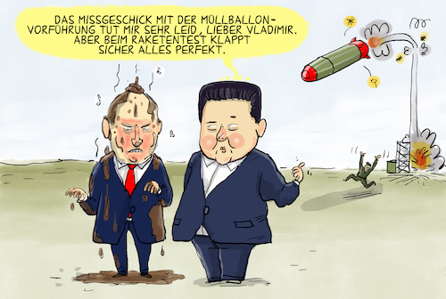 Cartoon: Putin besucht Nordkorea (medium) by leopold maurer tagged putin,nordkorea,besuch,diktator,beziehung,waffen,westen,osten,krieg,ukraine,kim,jong,un,müll,ballo,test,rakete,vorführung,staatsbesuch,leopold,maurer,karikatur,cartoon,putin,nordkorea,besuch,diktator,beziehung,waffen,westen,osten,krieg,ukraine,kim,jong,un,müll,ballo,test,rakete,vorführung,staatsbesuch,leopold,maurer,karikatur,cartoon