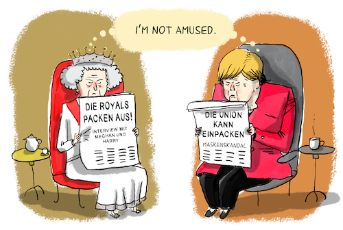 Cartoon: Queen und Merkel sind not amused (medium) by leopold maurer tagged queen,royals,interview,meghan,harry,oprah,winfrey,merkel,kanzlerin,cdu,csu,maskenskandal,korruption,leopold,maurer,cartoon,karikatur,comic,illustration,queen,royals,interview,meghan,harry,oprah,winfrey,merkel,kanzlerin,cdu,csu,maskenskandal,korruption,leopold,maurer,cartoon,karikatur,comic,illustration