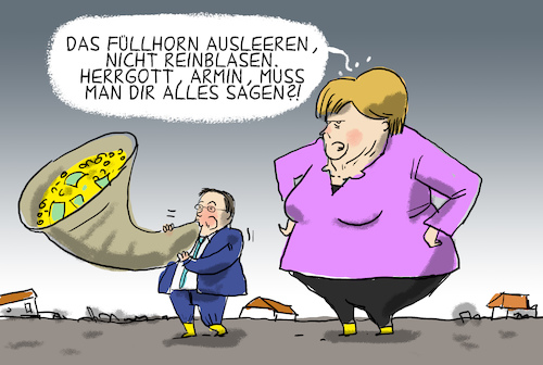 Cartoon: Soforthilfe für Hochwasseropfer (medium) by leopold maurer tagged katastrophe,hochwasser,geld,soforthilfe,bund,laender,laschet,merkel,katastrophe,hochwasser,geld,soforthilfe,bund,laender,laschet,merkel