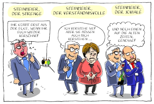 Cartoon: steinmeiers taktiken (medium) by leopold maurer tagged steinmeier,taktik,gespräche,regierungsbildung,koalition,jamaika,deutschland,steinmeier,taktik,gespräche,regierungsbildung,koalition,jamaika,deutschland