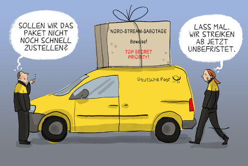 Cartoon: Streik bei der Post (medium) by leopold maurer tagged post,verdi,streik,unbefristet,verhandlungen,nord,stream,geheimnis,beweise,sabotage,pipeline,ukraine,russland,geheimdienst,usa,deutschland,westen,leopold,maurer,karikatur,cartoon,post,verdi,streik,unbefristet,verhandlungen,nord,stream,geheimnis,beweise,sabotage,pipeline,ukraine,russland,geheimdienst,usa,deutschland,westen,leopold,maurer,karikatur,cartoon