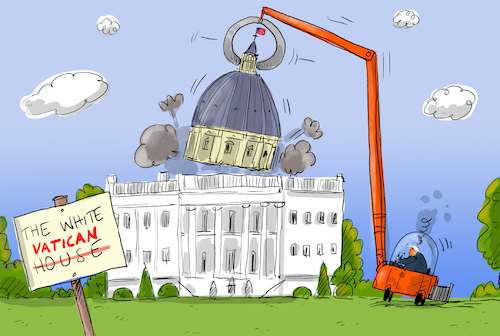 Cartoon: The White Vatican (medium) by leopold maurer tagged trump,weisses,haus,vatikan,papst,leo,ärger,donald,iran,krieg,konflikt,streit,umbau,ballsaal,größenwahn,leopold,maurer,katikatur,cartoon,trump,weisses,haus,vatikan,papst,leo,ärger,donald,iran,krieg,konflikt,streit,umbau,ballsaal,größenwahn,leopold,maurer,katikatur,cartoon
