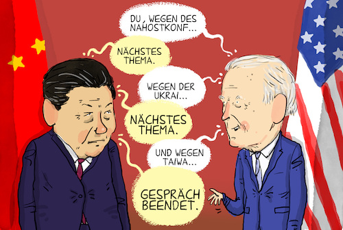 Cartoon: Treffen Biden und Xi (medium) by leopold maurer tagged biden,xi,china,usa,ukraine,nahostkonflikt,russland,handelsbeziehungen,taiwan,us,marine,israel,iran,putin,gespräche,treffen,weltmacht,beziehungen,strategie,apec,gipfel,leopold,maurer,karikatur,cartoon,biden,xi,china,usa,ukraine,nahostkonflikt,russland,handelsbeziehungen,taiwan,us,marine,israel,iran,putin,gespräche,treffen,weltmacht,beziehungen,strategie,apec,gipfel,leopold,maurer,karikatur,cartoon