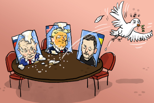 Cartoon: Trilaterale Friedensverhandlung (medium) by leopold maurer tagged usa,russland,ukraine,istanbul,gespräche,verhandlungen,frieden,friedenstaube,guano,selenskji,putin,trump,krieg,abwesenheit,leopold,maurer,cartoon,karikatur,usa,russland,ukraine,istanbul,gespräche,verhandlungen,frieden,friedenstaube,guano,selenskji,putin,trump,krieg,abwesenheit,leopold,maurer,cartoon,karikatur