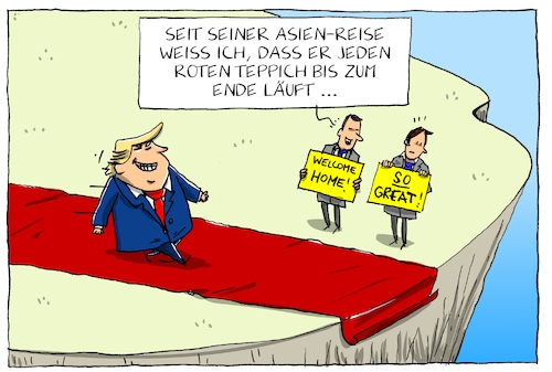 Cartoon: trump und der rote teppich (medium) by leopold maurer tagged trump,usa,praesident,donald,asien,reise,roter,teppich,erfolglos,selbstverliebt,great,home,ausrollen,abgrund,ego,gross,trump,usa,praesident,donald,asien,reise,roter,teppich,erfolglos,selbstverliebt,great,home,ausrollen,abgrund,ego,gross