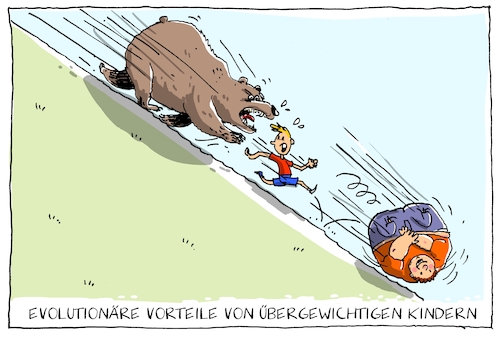 Cartoon: übergewichtige kinder (medium) by leopold maurer tagged übergewicht,kinder,weltweit,millionen,ernährung,wohlstand,adipös,evolution,bär,dünn,kind,vorteil,nachteil,gesundheit,vorsorge,übergewicht,kinder,weltweit,millionen,ernährung,wohlstand,adipös,evolution,bär,dünn,kind,vorteil,nachteil,gesundheit,vorsorge