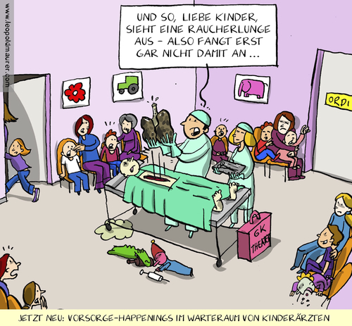 Cartoon: vorsorgehappening (medium) by leopold maurer tagged rauchfrei,antiraucher,medizin,vorsorge,krankenkassen,patient,kinder,kinderarzt,rauchfrei,antiraucher,medizin,vorsorge,krankenkassen,patient,kinder,kinderarzt