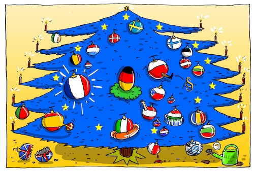 Cartoon: weihnachten in der EU (medium) by leopold maurer tagged eu,weihnachten,lage,europa,brexit,glyphosat,rechtslastig,eigenheiten,deutschland,groko,polen,justiz,spanien,katalonien,flüchtlingsproblematik,nationen,mitglieder,eu,weihnachten,lage,europa,brexit,glyphosat,rechtslastig,eigenheiten,deutschland,groko,polen,justiz,spanien,katalonien,flüchtlingsproblematik,nationen,mitglieder