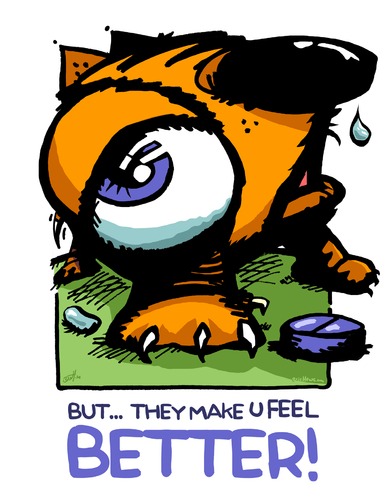 Cartoon: feel better (medium) by ericHews tagged pill,pills,meds,medication,psychotropic,psychiatric,depression,guilt