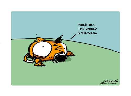 Cartoon: hold on (medium) by ericHews tagged world,spin,overwhelm,stress,vertigo,anxiety