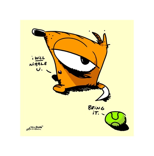 Cartoon: nibble you (medium) by ericHews tagged dog,ball,tennis,bite,challenge,confrontation,disagreement,argue