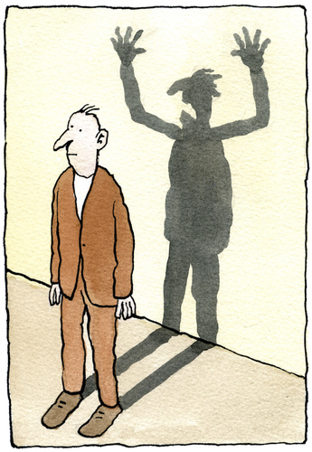 Cartoon: The Bad Shadow (medium) by Ellis Nadler tagged shadow,personality,man,monster,oblivious,split,anger