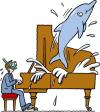 Cartoon: Dolphin piano (small) by Ellis Nadler tagged music,piano,jazz,grand,lid,splash,water,dolphin,jump,pianist,diver,snorkel,mask,stool,performance,concert