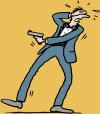Cartoon: Gun shy (small) by Ellis Nadler tagged gun,man,fear,sweat,bang,weapon,shoot,noise,dj,black,tie,suit,agent,spy,007