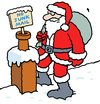 Cartoon: Santa on roof foiled by sign (small) by Ellis Nadler tagged santa claus xmas christmas presents sack snow roof chimney winter beard red sign junk mail