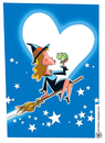 Cartoon: witch (small) by serralheiro tagged witch,kiss,frog,moon,heart,stars