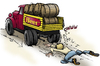 Cartoon: Beer Truck (small) by toonerman tagged truck,beer,barrels,accident,hit,run,pedestrian,hurt,over,smashed,drunk,haul,load