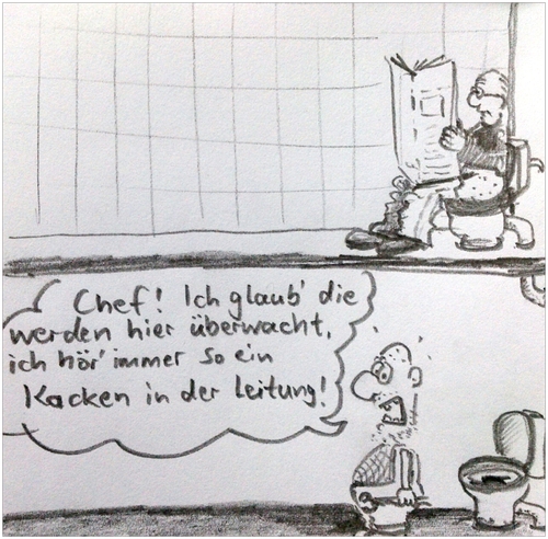 Cartoon: in der Leitung (medium) by timfuzius tagged nsa,secret,klempner,klo,toilette,wasser,abwasser