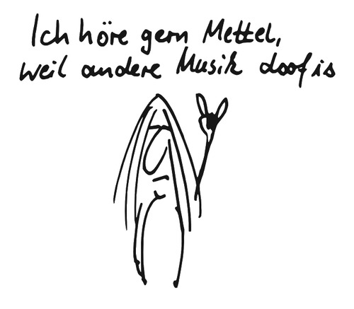 Cartoon: Mettel hörn (medium) by timfuzius tagged kutte,matte,haare,rock,metal,headbanging,wacken,pommesgabel
