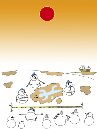 Cartoon: murder (medium) by joruju piroshiki tagged murder,snowman,police,sun,global,warming