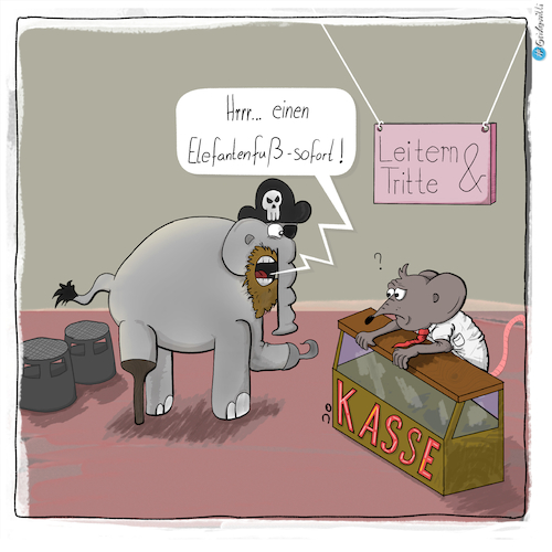 Cartoon: Elefantenfuß (medium) by Grikewilli tagged elefant,tiere,komerz,pirat,maus,ratte,einkaufen,leitern,tritte