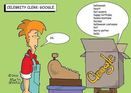 Cartoon: Celebrity Clerk Google (medium) by Mike Spicer tagged mike,spicer,comic,cartoon,humour,humor,parody,celebrity,clerk,google