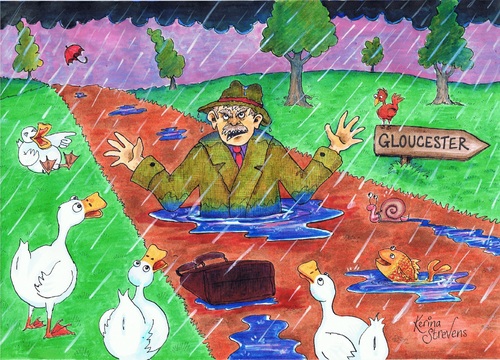 Cartoon: Doctor Foster (medium) by Kerina Strevens tagged rain,water,shower,wet,ducks,puddle,nursery,rhyme,children