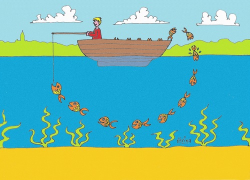Cartoon: Fish Games 2 (medium) by Kerina Strevens tagged swim,water,boat,games,nature,fun,fishing,fish