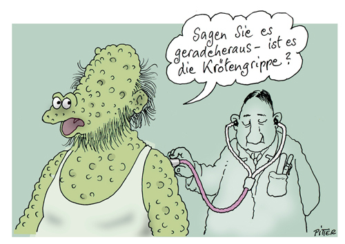 Cartoon: Krötengrippe (medium) by Klaus Pitter tagged grippe,diagnose,grippewelle,arzt,patient,untersuchung