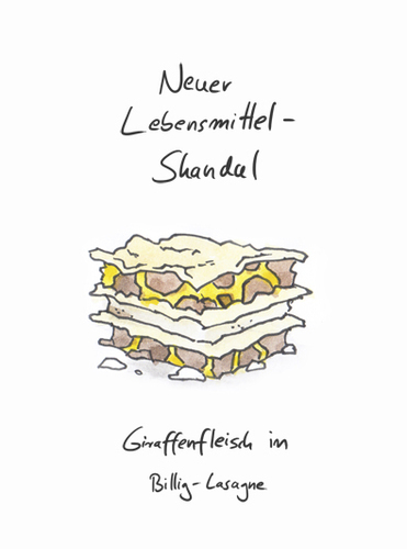 Cartoon: Lebensmittelskandal (medium) by CornelisJettke tagged giraffe,fleisch,billig,lasagne,marius,kopenhagen,skandal,lebensmittel,essen