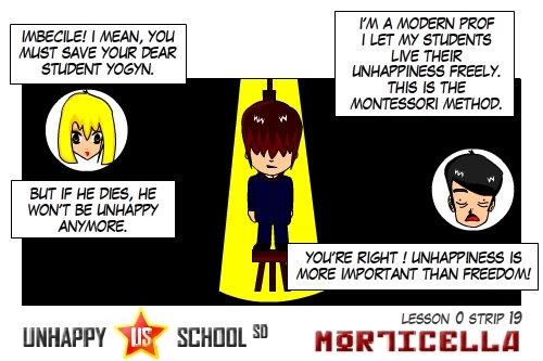 Cartoon: US lesson 0 Strip 19 (medium) by morticella tagged uslesson0,unhappy,school,morticella,manga