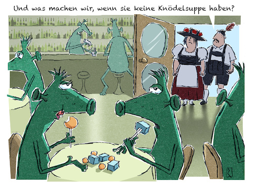 Cartoon: Aliens (medium) by Jan Rieckhoff tagged fremder,alien,heimat,herkunft,verstaendigung,voelkerverstaendigung,kultur,auslaender,auswärtig,andersartig,bayern,cartoon,witz,comic,karikatur,jan,rieckhoff,fremder,alien,heimat,herkunft,verstaendigung,voelkerverstaendigung,kultur,auslaender,auswärtig,andersartig,bayern,cartoon,witz,comic,karikatur,jan,rieckhoff