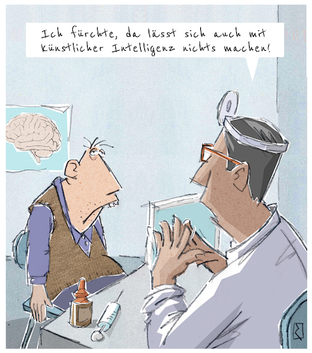 Cartoon: Beim Arzt (medium) by Jan Rieckhoff tagged it,ki,ai,kuenstliche,intelligenz,bot,chatbot,chatgpt,openai,algorithmus,programmierung,training,eingabe,deep,learning,bits,bites,daten,digital,digitalisierung,binaer,elektronisch,chip,computer,rechner,roboter,avatar,android,cyborg,smart,home,cyber,cloud,zukunft,kontrolle,sicherheit,angst,ueberwachung,transformation,transparenz,cybercrime,security,arzt,diagnose,dummheit,behandlung,gehirn,defizit,cartoon,karikatur,witz,comic,jan,rieckhoff,it,ki,ai,kuenstliche,intelligenz,bot,chatbot,chatgpt,openai,algorithmus,programmierung,training,eingabe,deep,learning,bits,bites,daten,digital,digitalisierung,binaer,elektronisch,chip,computer,rechner,roboter,avatar,android,cyborg,smart,home,cyber,cloud,zukunft,kontrolle,sicherheit,angst,ueberwachung,transformation,transparenz,cybercrime,security,arzt,diagnose,dummheit,behandlung,gehirn,defizit,cartoon,karikatur,witz,comic,jan,rieckhoff